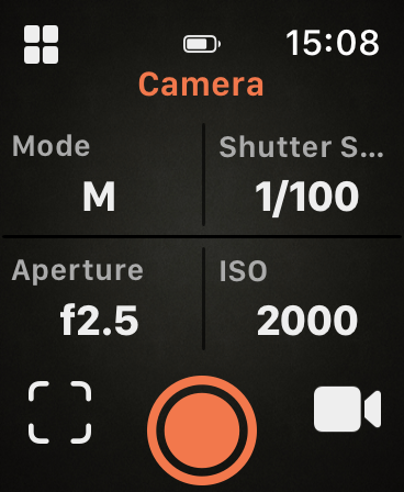 Watch Camera page with the live view button at the lower left