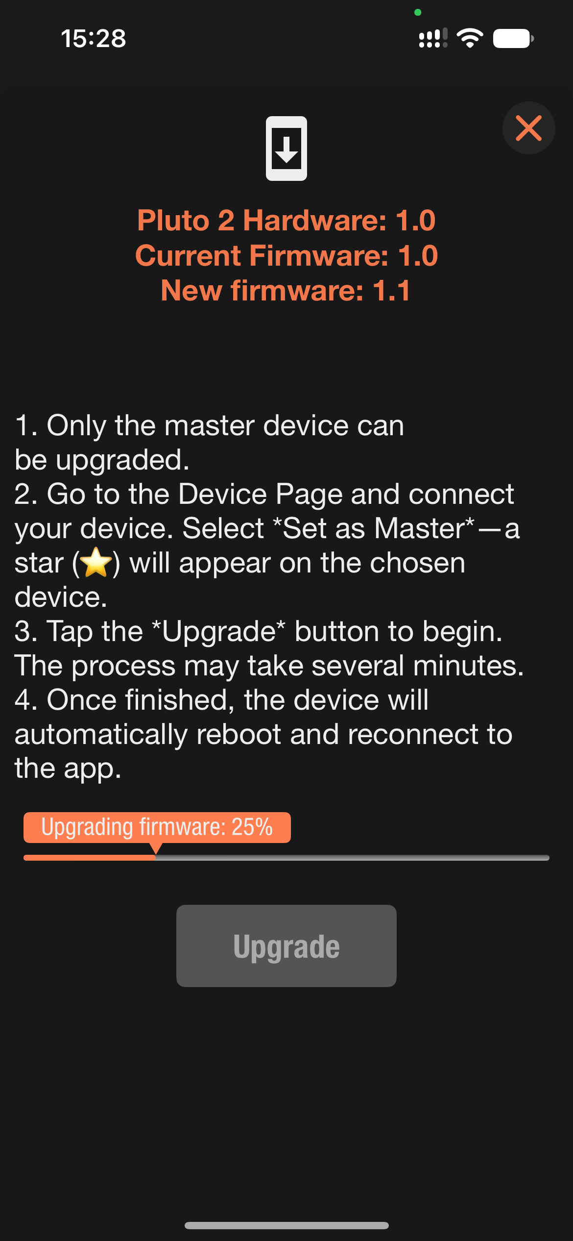 Ortta app upgrade page at 25 percent